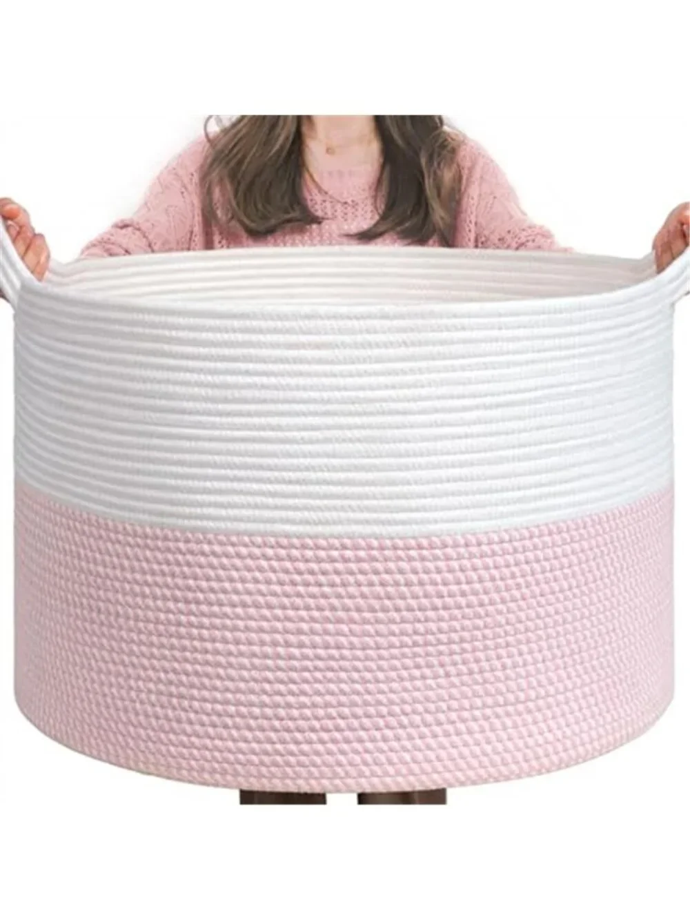 New XXXLarge Woven Rope Blanket Basket Living Room Pink, 90L